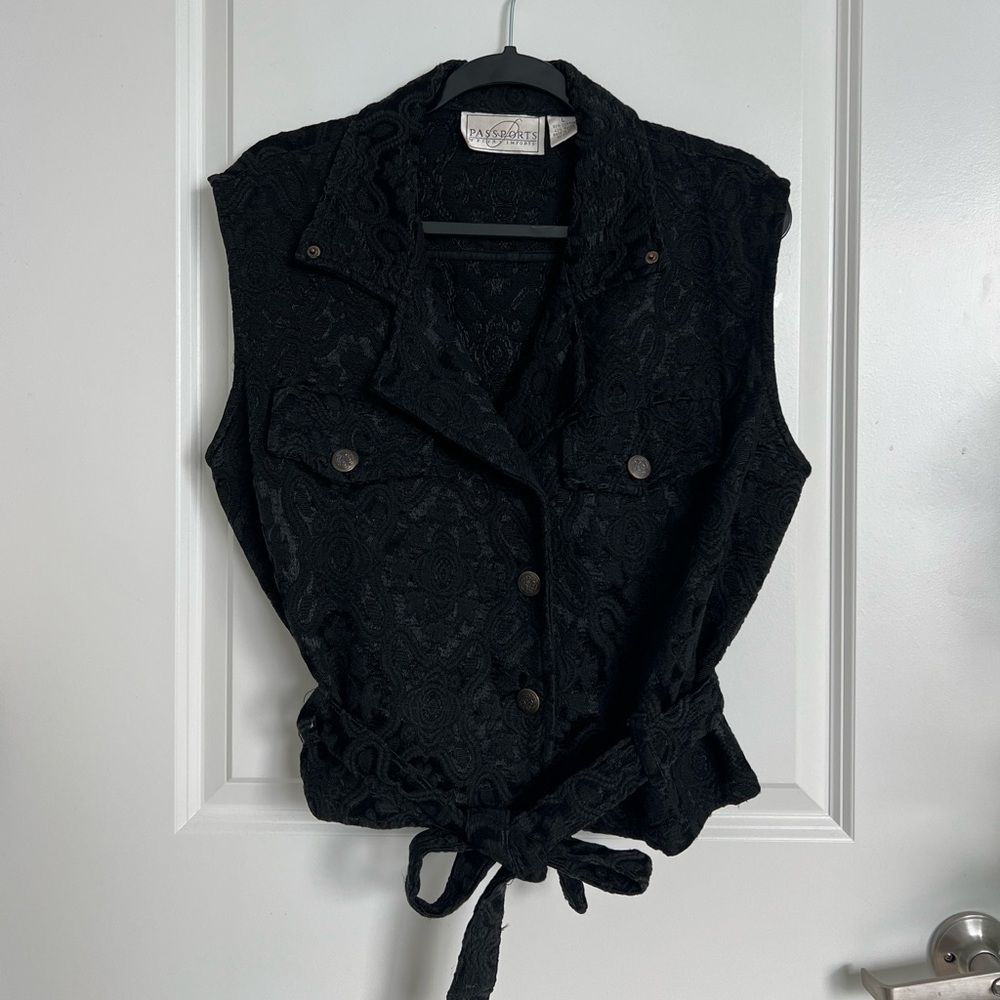 Black Embroidered Tie-Waist Vest | Passports by Pier 1 | Size Large